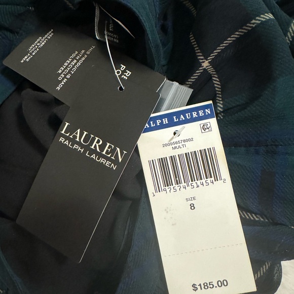 Ralph Lauren Dark Green Plaid Long Sleeve Georgette dress NWT - Picture 8 of 9